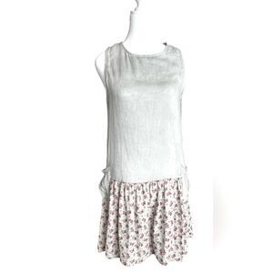 Made in Italy!  Linen bodice with flowered skirt and polka dot pockets!
